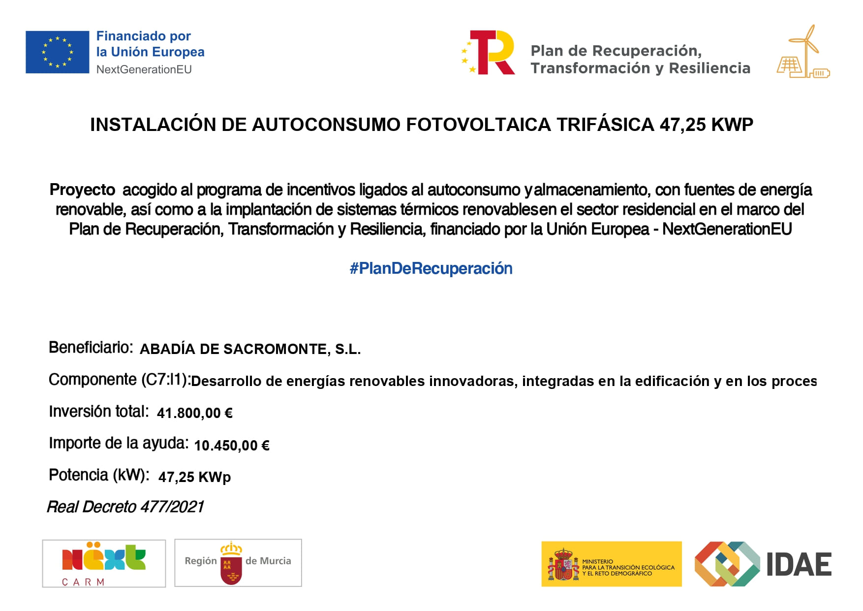 Logotipo e información de subvención a Sacromonte